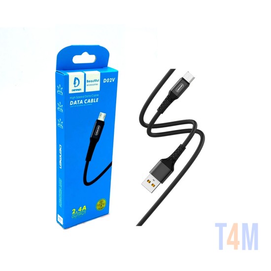 CABO DE CARREGAMENTO RÁPIDO DENMEN D02V MICROUSB 2.4A PRETO